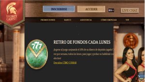 Bronze Casino tiene 10% de reembolso por retiro de fondos los lunes