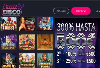 300% hasta por 500 euros por depósitos en Casino Disco